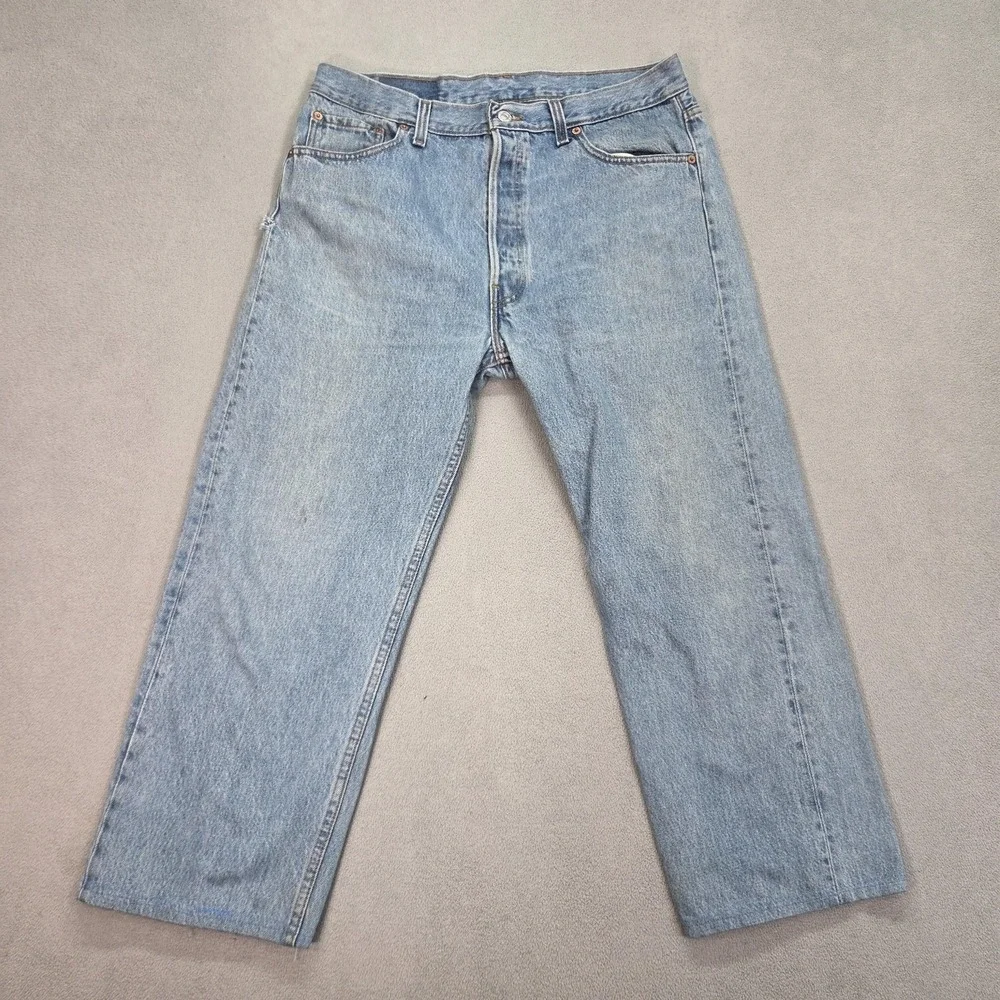 Vintage‎ Levis 501 Jeans Mens Light Blue Made USA Altered Stains 90s Fits 33x24